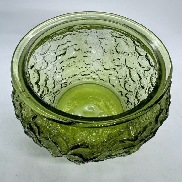 Vintage EO Brody Co. Olive Glass Crinkle Textured Vase Planters - Picture 6 of 9